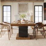 Tribesigns 63'' Dining Table for 4-6, Farmhouse Wooden Rectangular Dinner Table with Geometric Relief, Pedestal Base (Brown and Black) - Image 7