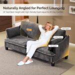 VINGLI 84" Modern Sofa Couch, Linen Velvet 2-Seater Loveseat with Piped Cushions, Removable Cover & 2 Throw Pillows, Upholstered Couches for Living Room, Apartment, Office | Piped Cushions Sofa - Image 5