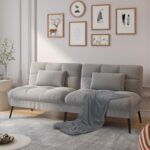 COMHOMA Convertible Futon Sofa Bed, 72″Fabric Futons Couch with Adjustable Backrest, Folding Sleeper Recliner for Living Room Furniture (Grey) - Image 2