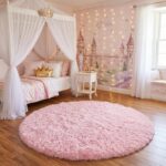 Amdrebio Light Pink Round Circle Rug 4Ft for Girls Bedroom, Fluffy Cute Area Rugs for Kids Room Decor Aesthetic, Kawaii Shag Fuzzy Fur Carpet for Nursery, Preppy Dorm, Classroom, Playroom, Teen, Baby - Image 9