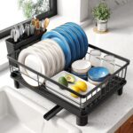 SNTD Dish Drying Rack - Space-Saving Dish Rack for Kitchen Counter, Stainless Steel Dish Drainer with Utensil Holder and Drainboard, 11" W x 15" L (Black) - Image 2