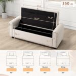 48" Ottoman with Storage, Tufted Storage Ottoman Bench, Convenient Living Room Fabrics Bench Seat, Entryway Shoe Benches with Inner Zipper & Arm, Upholstered Window Seat Ottomans with Rivets, Beige - Image 3