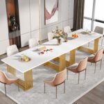 Tribesigns Modern Dining Table for 6-8 People, 70.8 Inches Long White Room Kitchen, Wood Kitchen with Gold Metal Legs, Rectangular Dinner Room, Family Gathering - Image 7