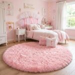 Amdrebio Light Pink Round Circle Rug 4Ft for Girls Bedroom, Fluffy Cute Area Rugs for Kids Room Decor Aesthetic, Kawaii Shag Fuzzy Fur Carpet for Nursery, Preppy Dorm, Classroom, Playroom, Teen, Baby - Image 3