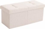 CUYOCA Storage Ottoman Bench Foldable Seat Footrest End of Bed Ottoman with Flipping Lid for Living Room, 75L, 30 inches Linen Fabric Beige - Image 8