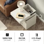 ChooChoo LED Nightstand with Charging Station, Smart Night Stand with Sliding Top Storage, 2-Drawers High Gloss Bedside Table, Modern End Table for Bedroom,White - Image 4
