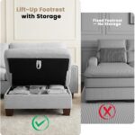 DOPEDIO L-Shaped Sectional Sofa with Storage Ottoman, Modern Chenille Recliner Loveseat, Removable Couch Covers, Pocket Spring Cushions, Solid Wood Frame, Easy to Install (71.25inch, Light Gray) - Image 5