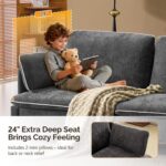 VINGLI 84" Modern Sofa Couch, Linen Velvet 2-Seater Loveseat with Piped Cushions, Removable Cover & 2 Throw Pillows, Upholstered Couches for Living Room, Apartment, Office | Piped Cushions Sofa - Image 7