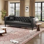 GarveeHome 81 in Leather Couch for Living Room, Modern Leather Sofa with Deep Seat, Handmade Button Tufted 3 Seater Sofa, Chesterfield Couch for Apartment, Office, Black - Image 8