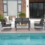 Patio Furniture Set, 4 Pieces Outdoor Patio Furniture with Coffee Table Set, Metal Patio Conversation Sets with Washable and High-Resiliency Sponge Cushions,Upgarded Grey - Image 7