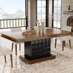 Tribesigns 63'' Dining Table for 4-6, Farmhouse Wooden Rectangular Dinner Table with Geometric Relief, Pedestal Base (Brown and Black) - Image 9