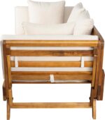 Merax Outdoor Patio Daybed Sofa,3-Seat Sofa with Foldable Arm 4 Back Pillows,Teak Acacia Wood Frame Beige Removable Cushion,Teak+ Beige - Image 6