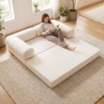 Giantex Folding Sofa Bed, 4-in-1 Convertible Futon Couch with Comfy Corduroy Cover & L-Shaped Removable Armrests, No Assembly Sponge Loveseat, Fold-Out Sleeper Bed for Living Room, Guest Room (Beige) - Image 10