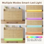 MapleGrace 53'' Wide 9 Drawer Dresser for Bedroom, Wood TV Stand Dresser with Power Outlets & LED Light, Chest of Drawers Closet Store Organizer for Living Room, Hallway, Light Oak - Image 5