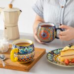 vancasso Coffee Mugs Set of 6, Coffee Cups Ceramic 18oz, Porcelain Coffee Mugs for Cappuccino, Latte, Espresso, Colorful Coffee Mugs with Handle, Rounded Boho Mugs, Microwave & Dishwasher Safe - Image 9