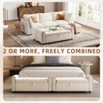 48" Ottoman with Storage, Tufted Storage Ottoman Bench, Convenient Living Room Fabrics Bench Seat, Entryway Shoe Benches with Inner Zipper & Arm, Upholstered Window Seat Ottomans with Rivets, Beige - Image 9