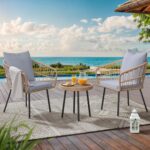 YITAHOME 3 Piece Bistro Set Outdoor with Thick Cushions&Table All-Weather Wicker Patio Furniture Set with Armrest Rattan Conversation Set for Balcony, Backyard, Pool, Porch, Deck - Grey - Image 8