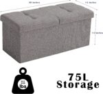 CUYOCA Storage Ottoman Bench Foldable Seat Footrest End of Bed Ottoman with Flipping Lid for Living Room, 75L, 30 inches Linen Fabric Beige - Image 4