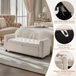 48" Ottoman with Storage, Tufted Storage Ottoman Bench, Convenient Living Room Fabrics Bench Seat, Entryway Shoe Benches with Inner Zipper & Arm, Upholstered Window Seat Ottomans with Rivets, Beige - Image 8