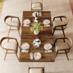 Tribesigns 63'' Dining Table for 4-6, Farmhouse Wooden Rectangular Dinner Table with Geometric Relief, Pedestal Base (Brown and Black) - Image 5