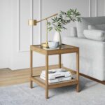 Nathan James 33301 Hayes Solid Wood Nightstand, Bedside, End or Side Table in Light Brown Wood Finish & Glass Top with Open Storage Shelf, 18 in x 18 in x 22 in - Image 2