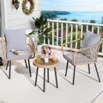 YITAHOME 3 Piece Bistro Set Outdoor with Thick Cushions&Table All-Weather Wicker Patio Furniture Set with Armrest Rattan Conversation Set for Balcony, Backyard, Pool, Porch, Deck - Grey - Image 2