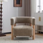 Christopher Knight Home Carly Low Profile Accent Chair, Round Backrest Side Chair, Living Room Armchair with Boucle Fabric Cushion,Comfy Reading Chair for Bedroom,Wooden Single Lounge Sofa,Light Camel - Image 5