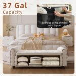 48" Ottoman with Storage, Tufted Storage Ottoman Bench, Convenient Living Room Fabrics Bench Seat, Entryway Shoe Benches with Inner Zipper & Arm, Upholstered Window Seat Ottomans with Rivets, Beige - Image 4