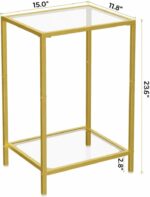 HOMSHO Side Tables Set of 2, End Tables with Tempered Glass, 2-Tier Nightstands with Storage Shelves, Coffee Table with Modern Style, Slim Sofa Table for Living Room, Bedroom, 11.8" D x 15" W, Gold - Image 4