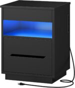 HOOBRO Nightstand with Charging Station, LED Bedside Table with Drawers, Lockable Hidden Compartment, Modern End Table, Night Stand for Bedroom, 2 AC Outlets, USB-A Port and Type-C, Black BB144UDBZ01 - Image 9
