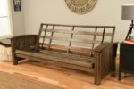 Kodiak Furniture Washington Full Size Futon Sofa Bed, Rustic Walnut Hardwood Frame with Linen Charcoal Mattress, Convertible Couch for Living Room and Porch, Mission Style Arms - Image 5