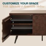 Bme Sideboard Georgina Solid Wood 2 Doors & 3 Drawers, 61'' Mid Century Modern Cabinet with Geometric Pattern for Kitchen, Dining, Living Room - Image 7