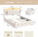 DICTAC Full Size Bed Frame for Kids with 4 Storage Drawers, Bookcase Headboard, LED Lights and Power Outlets, Diamond Tufted Velvet Upholstered Princess Platform Bed, Heavy-Duty Metal Support, Beige - Image 3
