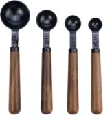 Set of 4 Measuring Spoons Black Measuring Scoops with Wooden Handle Stainless Steel Measuring Spoons Set for Kitchen Flour Spice Seasoning Measurement (15ml+5ml+2.5ml+1.25ml) - Image 2