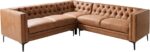 HULALA HOME Faux Leather Sectional Couch with Metal Legs, Mid-Century Modern Chesterfield Sofa with Button-Tufted Backrest, 5-Seater Corner Sectional Sofa for Living Room, Camel - Image 9