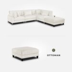 Lexicon Modern Ottoman, Foot Stools, Living Room Foot Rest, Module for Sectional Sofa, 40" Microfiber Upholstery Square Ottoman for Living Room/Bedroom, Assembled, Beige - Image 5