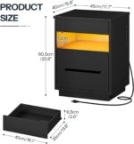 HOOBRO Nightstand with Charging Station, LED Bedside Table with Drawers, Lockable Hidden Compartment, Modern End Table, Night Stand for Bedroom, 2 AC Outlets, USB-A Port and Type-C, Black BB144UDBZ01 - Image 8