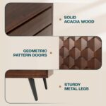 Bme Sideboard Georgina Solid Wood 2 Doors & 3 Drawers, 61'' Mid Century Modern Cabinet with Geometric Pattern for Kitchen, Dining, Living Room - Image 5