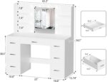 YESHOMY Vanity Desk with Mirror, Power Outlet and 10 Lights, Makeup Table with 7 Drawers, 3 Color Modes Available for Bedroom, Pure White - Image 9