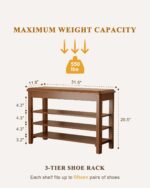 IUNVR Shoe Rack Bench Seat Rubberwood 3-Tier Wooden Storage Bench 550lbs Compact Mid-Century Modern Design for Entryway, Hallway, Closet, Front Door Entrance, Foyer - Image 3