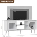 Turosur Wood TV Stand for 55 Inch TV, Mid Century Modern Entertainment Center with Adjustable Shelf, Sensor LED Light, 2 Cabinets, TV Media Console for Living Room Bedroom White - Image 3