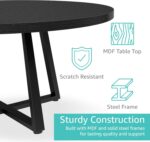 NUTIKAS 42 Inch Round Dining Table for 4, Modern Black Wood Grain Kitchen Table with Cross Metal Legs, Circular Industrial Dinner Table for Small Spaces, Breakfast Nook, Apartment, Office - Image 9