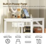 YATINEY Small Vanity Desk Without Mirror, Makeup Vanity Table with Power Outlet, White Vanity with Fabric Drawers, Dressing Table, for Small Spaces, Bedroom, White - Image 4