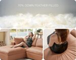 AMERLIFE 114 Inches Modular Sectional Couch, Feather Down Filled Sectional Sofa, 4 Seats L Shaped Couch with Chaise, Ottoman, Oversized Sofa for Living Roomt Apartment, Brown Anti-Scratch Leathaire - Image 4