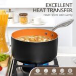 MICHELANGELO 4 Quart Saucepan with Lid - Ultra Nonstick Sauce Pan with Ceramic Coating, 4 Qt Non Stick Pot Induction Compatible, Copper - Image 4