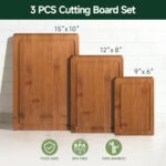 3-Piece Set Bamboo Cutting Board for Kitchen - Crack-Resistant Wood Chopping Boards with Deep Juice Grooves, Pre-Oiled Butcher Block for Meat, Vegetables & Cheese, Carbonized - Image 3