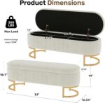 51 Inch Storage Ottoman Bench Velvet End of Bed Storage Bench King Size Upholstered Tufted Bench Large Space for Bedroom Living Room Entryway Beige - Image 3