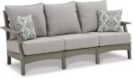 Signature Design by Ashley Visola Outdoor Patio Sofa with All-Weather Cushion and 2 Throw Pillows, Cleanable Performance Fabric, 19.88" Seat Height, Gray - Image 2
