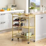 MAHANCRIS Bar Cart for Home, 3-Tier Serving Cart with Wheels and Handle, Beverage Cart with Wine Rack and Glass Holders, Rolling Wine Cart for Kitchen, Dining Room, Gold and White RCJM6101 - Image 5