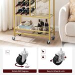 MAHANCRIS Bar Cart for Home, 3-Tier Serving Cart with Wheels and Handle, Beverage Cart with Wine Rack and Glass Holders, Rolling Wine Cart for Kitchen, Dining Room, Gold and White RCJM6101 - Image 6